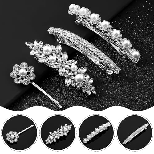 Janinka Rhinestone Hair Accessories for Wedding: Bridal Hair Pins, Crystal Bobby Pins, Silver Hairpin Barrettes, and Elegant Leaf Flower Accents for Women and Girls - color: Flower Style