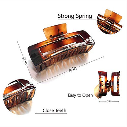 Hair Claw Clips Large 4 Inch Matte Clear No Slip Big Rectangle Jaw Clip Clamp for Thick Hair Women, 3 Pack - color: F
