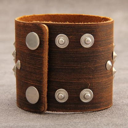 JAOYU Punk Leather Cuff Bracelet Goth Leather Wristband Rock Bracelet Biker Bracelet for Men Leather Armband Black Handmade Jewelry - color: Death Skull Bracelet Brown