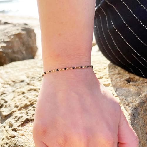KYUNHOO 16.4 Feet Gold Plated Chain for Jewelry Making with Jewelry Clasps | Solid Stainless Steel Cable Chains for Crafts Black Enemal Beaded Jewelry Chain Roll with Lobster Clasps Jump Rings - color: Gold-Black-2mm