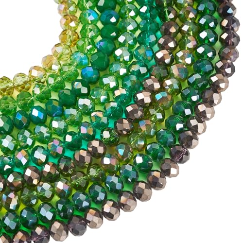 585Pcs Green Glass Rondelle Seed Beads 8x6mm Faceted Crystal Pony Kandi Waist Beads Kit Bulk Beads for Summer Crafts DIY Friendship Bracelets Jewelry Making Supplies