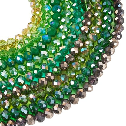 585Pcs Green Glass Rondelle Seed Beads 8x6mm Faceted Crystal Pony Kandi Waist Beads Kit Bulk Beads for Summer Crafts DIY Friendship Bracelets Jewelry Making Supplies