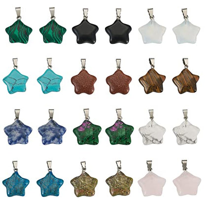 24pcs Star Shaped Stone Pendants 12 Styles Natural & Synthetic Gemstone Charms Mixed Healing Chakra Crystal Pendant for Stone Jewelry - color: 1-Mixed Color-Star-12 Styles