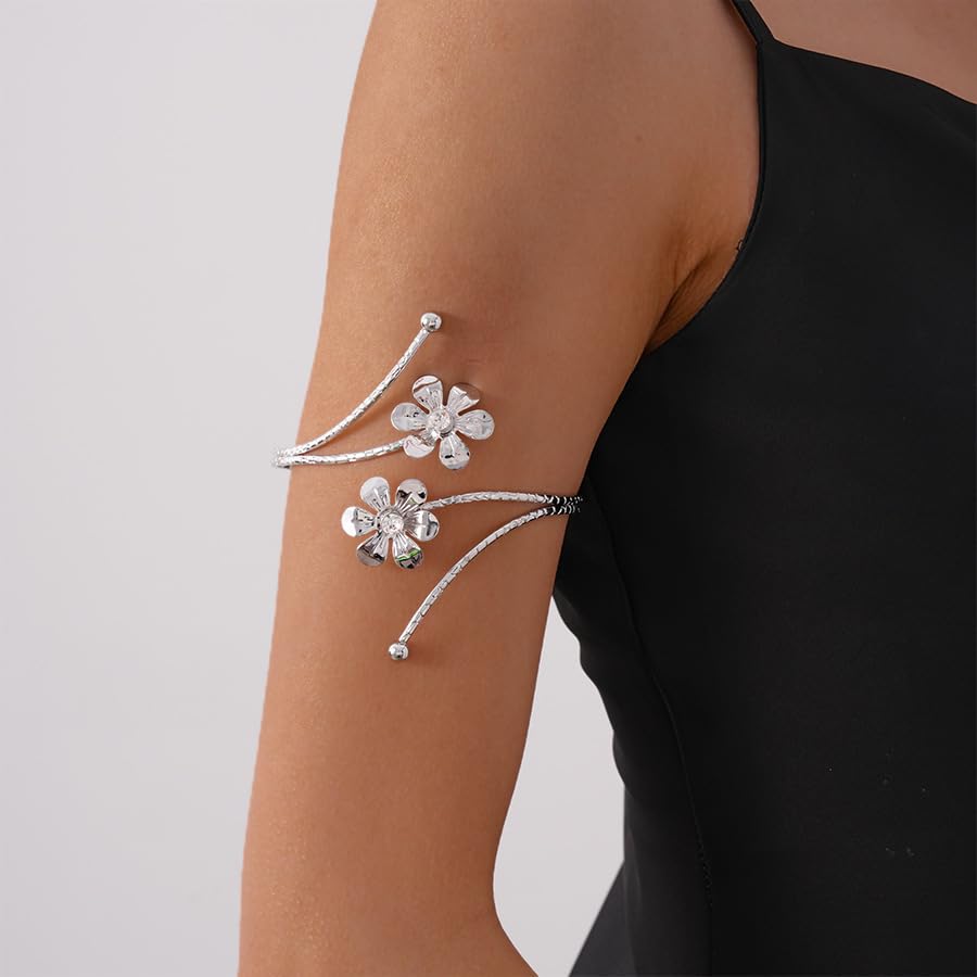 ItsStarred Minimalist Arm Cuff Gold Plated, Upper Arm Cuff Bangle Bracelet for Women, Adjustable Arm band Set 6 Pieces - color: A1: Silver Plated Coil 4pcs