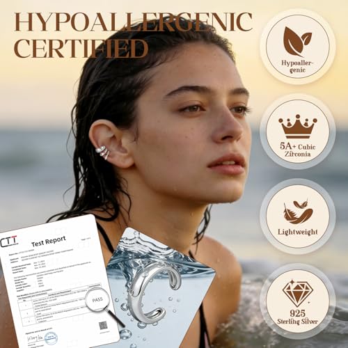 Ear Cuff Earrings for Women Non Piercing Helix Cartilage Clip on Ear Cuffs 14K Gold Plated & Sterling Silver Stainless Steel Hypoallergenic Huggie Hoop Fake Earring Set Jewelry Gift - color: K2-Chunky Hoop Set Silver