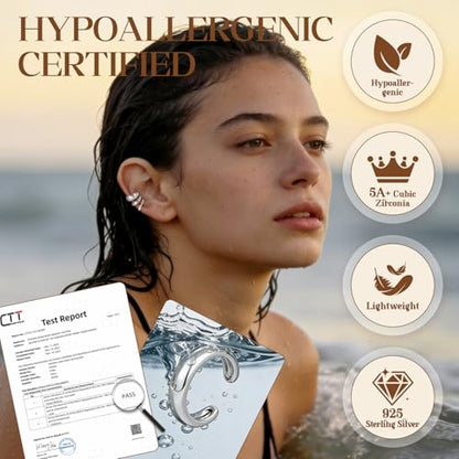 Ear Cuff Earrings for Women Non Piercing Helix Cartilage Clip on Ear Cuffs 14K Gold Plated & Sterling Silver Stainless Steel Hypoallergenic Huggie Hoop Fake Earring Set Jewelry Gift - color: K2-Chunky Hoop Set Silver