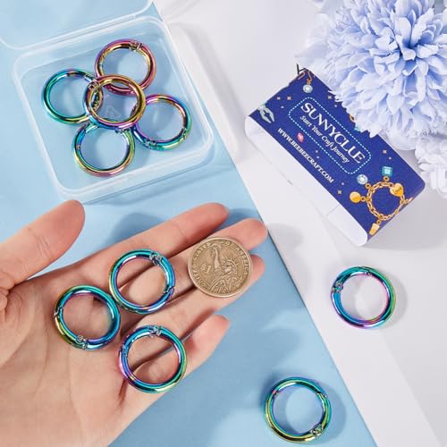 SUNNYCLUE 1 Box 12Pcs Round Carabiner Clips Trigger Spring O Rings Purse Ring Clip Metal Spring O Ring Split Rings Spring Gate Rings Clasps for Key Chains Keyrings Purses Bags Handbag DIY Crafts - color: 1 Box 12pcs Rainbow Color Spring O Ring 28mm