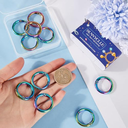 SUNNYCLUE 1 Box 12Pcs Round Carabiner Clips Trigger Spring O Rings Purse Ring Clip Metal Spring O Ring Split Rings Spring Gate Rings Clasps for Key Chains Keyrings Purses Bags Handbag DIY Crafts - color: 1 Box 12pcs Rainbow Color Spring O Ring 28mm