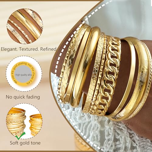 ÌF ME Gold Bangle Bracelets for Women, Indian Bangles Stackable Set, Multi Layer Textured 18K Gold Plated Chunky Bracelets Boho Jewelrys Set - style: E-6 PCS adjustable bangles