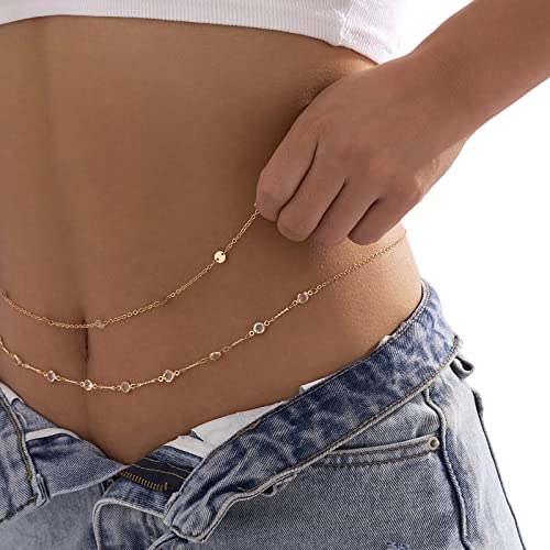 Sexy Multi-Layered Waist Chain Bikini Bead Belly Chain Summer Sequin Waist Chain Beach Crystal Waist Body Chain for Women - color: White