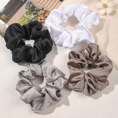 Hair Scrunchies for Women - Hair Ties No Damage Both for Thick Hair or Thin Hair Curl Hair No Crease Scrunchies Ponytail Holder No Hurt Your Hair - color: Black White Gray Dark Gray