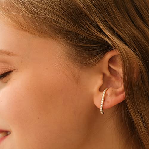 18K Gold Plated Sterling Silver Paved Gemstone Curved Bar Ear Cuffs Suspender Earrings CZ Huggie Earrings - color: 18K Gold Plated