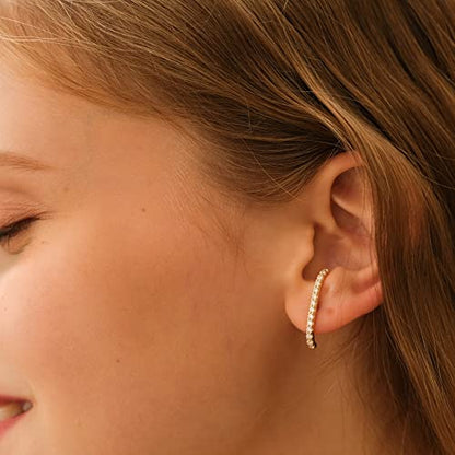18K Gold Plated Sterling Silver Paved Gemstone Curved Bar Ear Cuffs Suspender Earrings CZ Huggie Earrings - color: 18K Gold Plated