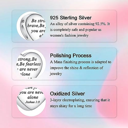 Bible Family Mom Wife Love Heart Dangle Charm 925 Sterling Silver Charms fits Bracelets and Necklace Pendant Bead Charms Jewelry Present for Women Family Friends - style: Bible - Be strong,Be brave Charm