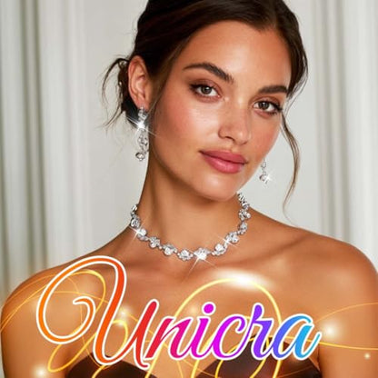 Bride Silver Necklace Earrings Set Crystal Bridal Wedding Jewelry Set Rhinestone Choker Necklace for Women and Brides - color: Green