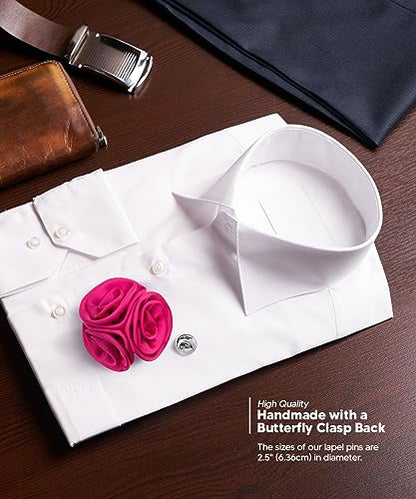 Premium Trio Cluster Flower Lapel Pin - Formal Boutonniere for Men, Flower Brooch Pin - color: Hot Pink