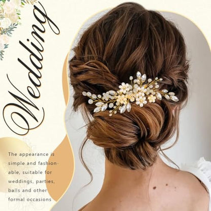 JAKAWIN Wedding Hair Accessories Bridal Hair Pieces Pearl Hair Comb | Rhinestone Bride Prom Hairpiece for Women - color: B Gold