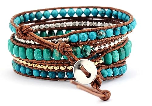 Boho Wrap Bead Bracelet for Women - Handmade Adjustable Natural Stone Beaded Bracelets Yoga Healing Bracelet Bangle Hippie Jewelry - color: Turquoise #2