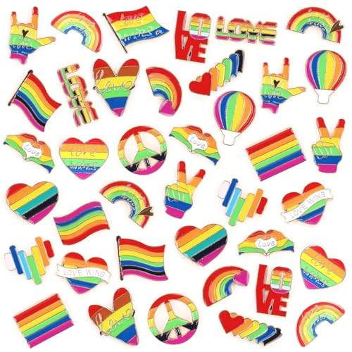 SANNIX 60Pcs Pride Pins, Rainbow Pins Bulk Enamel LGBTQ Lapel Pin Gay Pride Heart Flag Brooch Pin for Clothes Bags Hats Accessories, 20 Styles - style: Pride Pins