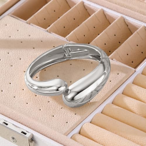 Gold Bangle Bracelets for Women Chunky Cuff Bracelet 18K Gold Plated Teardrop Bangle Wide Wire Irregular Minimalist Jewelry - color: Silver