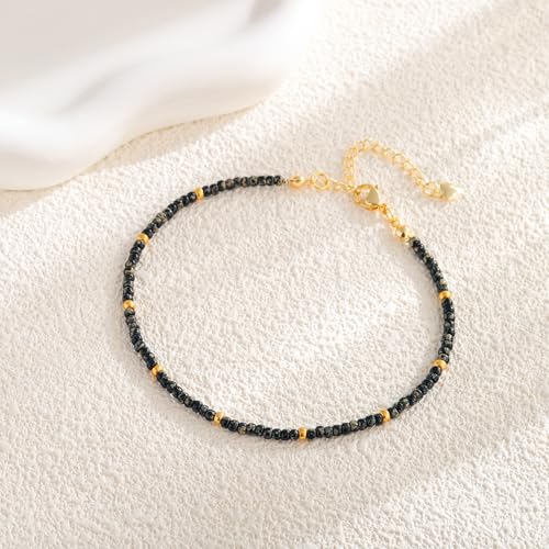 Starain Small Bead Anklets for Women Beach Foot Ankle Bracelet Cute Colorful Boho Beaded Anklets 8 inches - color: Black