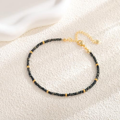 Starain Small Bead Anklets for Women Beach Foot Ankle Bracelet Cute Colorful Boho Beaded Anklets 8 inches - color: Black