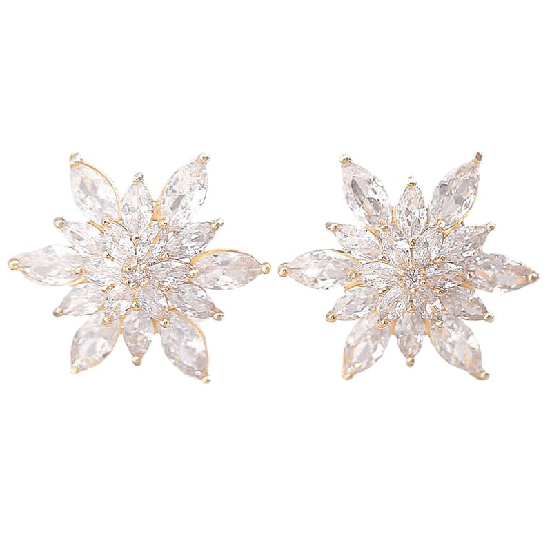 Crystal Flower Burst Stud Earrings Elegant Hypoallergenic Large Big Sparkly CZ Cubic Zirconia Rhinestone Earrings Bridal Wedding Party Prom Costume Jewelry for Women Birthstone Birthday Gift - color: White
