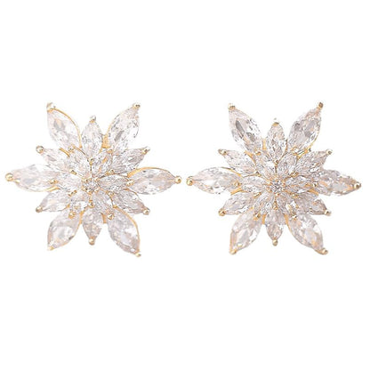 Crystal Flower Burst Stud Earrings Elegant Hypoallergenic Large Big Sparkly CZ Cubic Zirconia Rhinestone Earrings Bridal Wedding Party Prom Costume Jewelry for Women Birthstone Birthday Gift - color: White