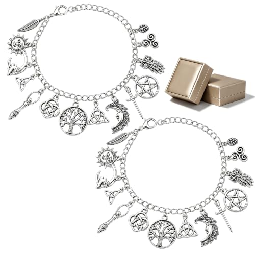 Vintage Witchy Charm Bracelet, 925 Celestial Gothic Boho Jewelry for Women, Celtic Pagan Ankh Lucky Hand Ankle Chain Ankle - color: A