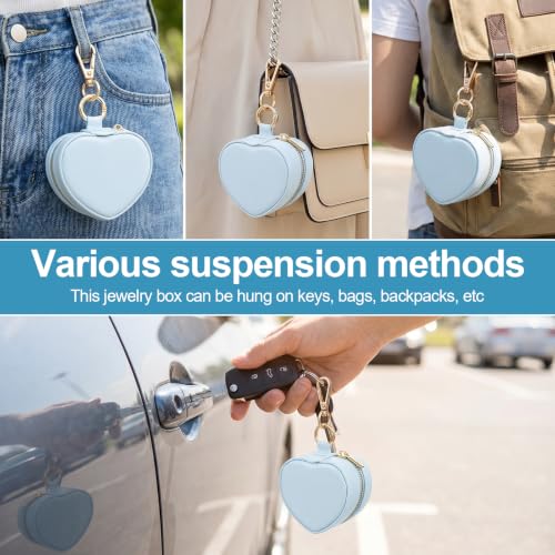 Small Jewelry Travel Case with Keychain Mini Jewelry Box for Rings Earrings Necklaces PU Leather Zipper Heart Jewelry Pouch for Women Travel Essentials Blue - color: blue