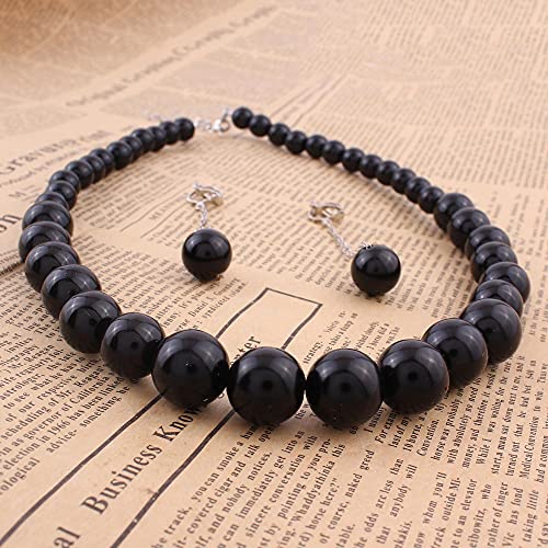 Handmade Faux Pearl Necklace and Clip on Earrings Jewelry Sets for Women Bib Choker Collar Necklace - color: Black-Necklace+Tassel Clip Earrings