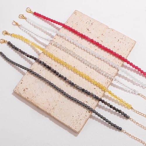 Natural Stone Beaded Anklets for Women, Handmade Boho Clear Quartz 4mm Crystal Beads Anklet, Gold Chain Adjustable Ankles Bracelet, Beach Summer Jewelry Gemstone Foot Bracelet Gift - color: Labradorite