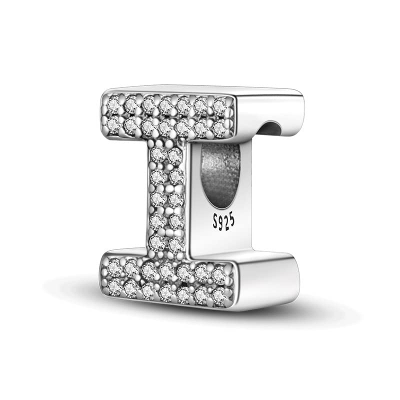 A-Z Alphabet Letter Name Initial Tag Personalized Monogram Surname Birthday Bead Pendant 925 Sterling Silver Dangle Compatible With Pandora Moments Charm Bracelet - style: I Letter Initial Name Alphabet