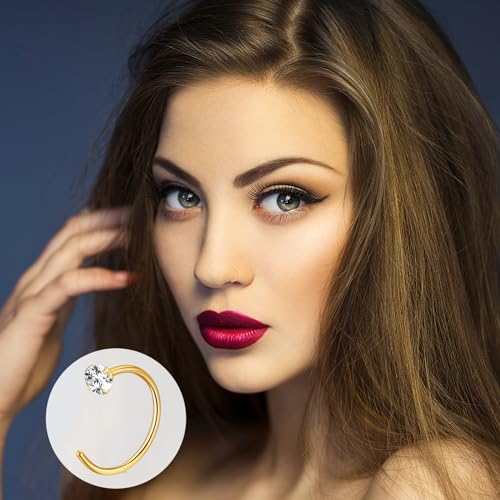 27-60 Pcs Nose Rings for Women Nose Piercing Jewelry Silver Nose Rings Studs 20G Surgical Nose Rings Hoops Nose Rings L Shaped Studs Screw Stainless Steel Nose Piercings for Women Men - color: gold-20G-18 pcs