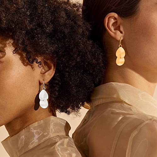 Gold Earrings 14k Gold Plated Hoop Earrings Dainty Pearl hoop Disc Coin Bead Starfish Teardrop Circle Dangle Drop Earrings for Women Hypoallergenic Jewelry Gifts - color: Double Teardrop-Silver