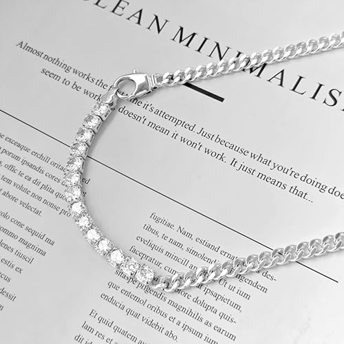Zeffy 14K Gold/Silver Plated Chunky Thick Chain Toggle Clasp Necklace Dainty Baroque Pearl/Heart/Cross/Turquoise Pendant Necklace - color: Silver CZ Cuban Link