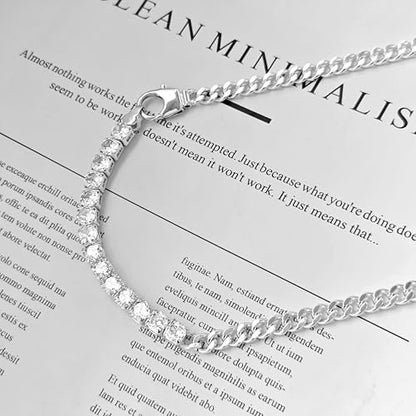 Zeffy 14K Gold/Silver Plated Chunky Thick Chain Toggle Clasp Necklace Dainty Baroque Pearl/Heart/Cross/Turquoise Pendant Necklace - color: Silver CZ Cuban Link
