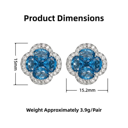 Green/Blue Zircon 4-Leaf Clover Jewelry Set – Necklace, Ring, Earrings – Women's Wedding & Evening Gift for Wife, Girlfriend, Mother – Comes with Gift Box - color: Blue Earrings