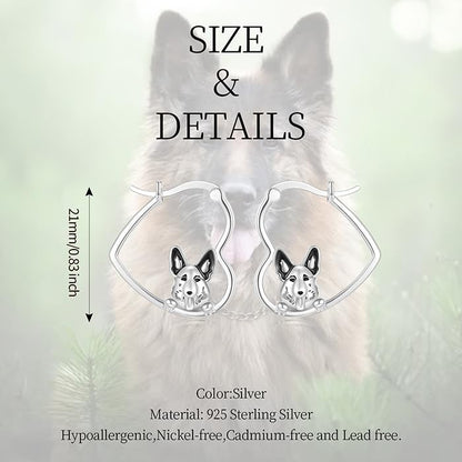 LES OSEWA Dog Animal Earrings Sterling Silver Animal Heart Hoop Dangle Earrings Cute Jewelry Gifts for Women - color: German Shepherd