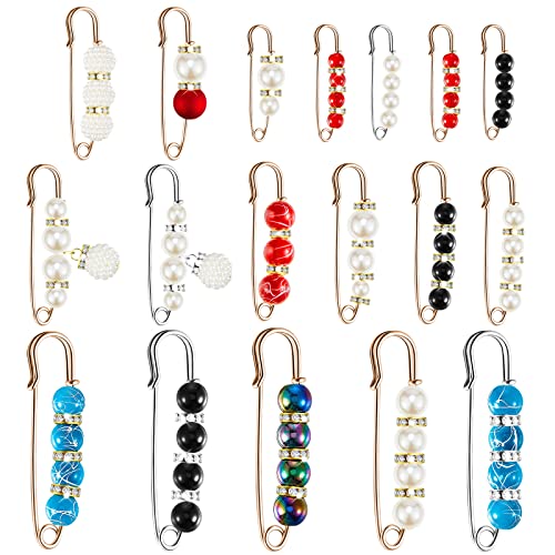 Hicarer 18 Pcs Pearl Safety Pin Brooches for Women Decorative Safety Pins for Clothing Sweater Shawl Clips Pant Waist Tightener Cardigan Collar Clips(Vintage Style) - style: Vintage Style