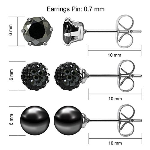 JewelrieShop Birthstone Studs Earring Set Cubic Zirconia Rhinestones Crystal Ball Faux Pearl Stainless Steel Stud Earrings for Women Jewelry Gift (6mm Round,3 Pairs) - color: 7) July. - Black
