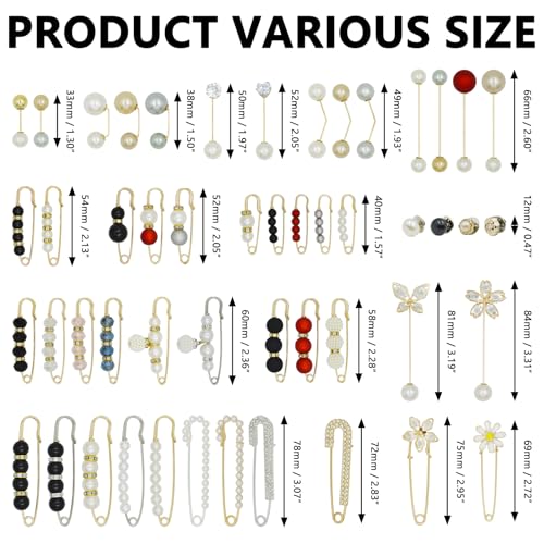 50 Pcs Brooch Pins Faux Pearl Brooch Sweater Shawl Hat Clip Neckline Pins Double For Women Shirts, Sweaters, Hats, Clothing Accessories, Pants Tighten Or Decoration