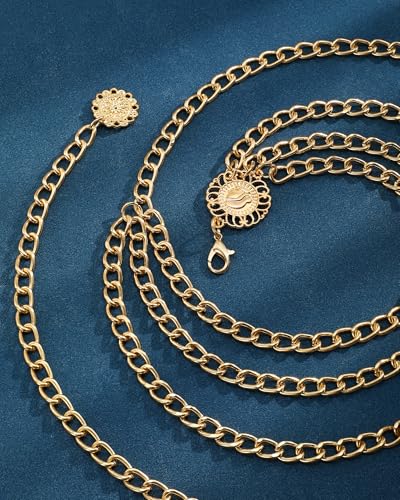 Chain Belt for Women Fashion Multilayer Metal Waist Chain Dress Belt Adjustable - size: Fit Waist Up to 35'', style: Gold