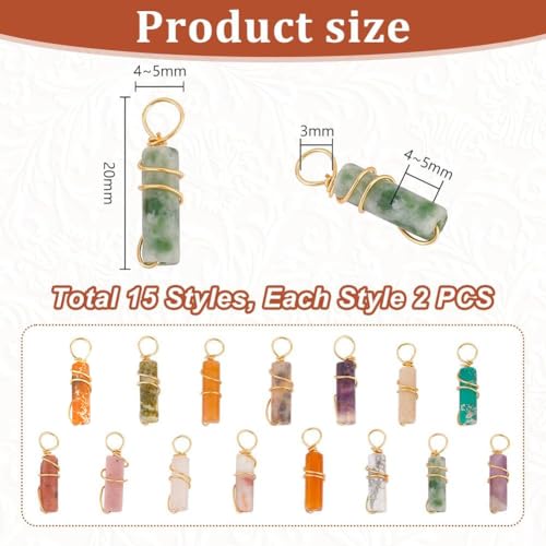 PH PandaHall 30pcs 15 Colors Natural Stone Pendants 20x4mm Colorful Crystal Stone Charms Pointed Quartz Gemstone Pendants Copper Wire Wrap Charms for Necklaces Earrings DIY Crafts Jewelry Making