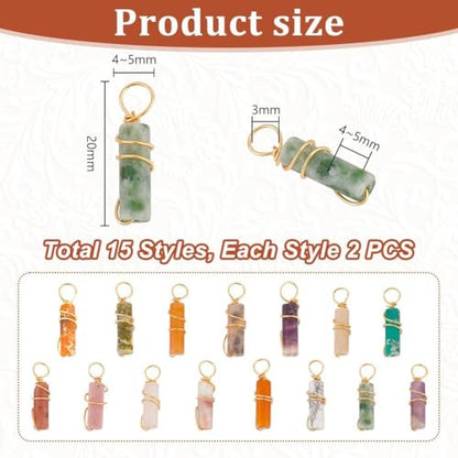 PH PandaHall 30pcs 15 Colors Natural Stone Pendants 20x4mm Colorful Crystal Stone Charms Pointed Quartz Gemstone Pendants Copper Wire Wrap Charms for Necklaces Earrings DIY Crafts Jewelry Making