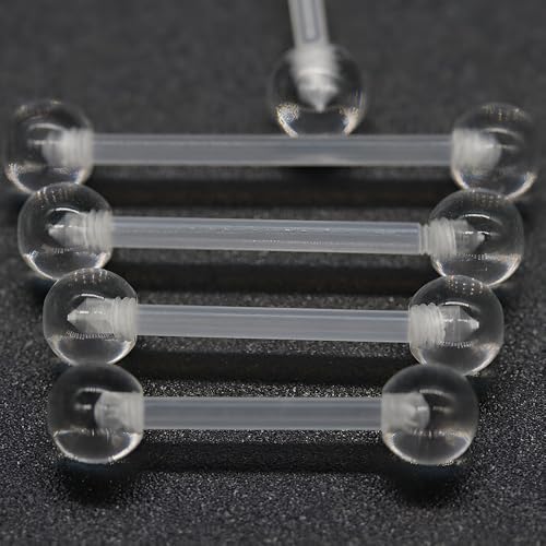 Clear Barbell Piercing Set for Women Men 14 G Acrylic Tongue Piercings Retainers Bars Kit Long Hypoallergenic Belly Button Ring Plastic Nipple Rings Jewellery Cute Body Jewelry 12 pcs - size: 1.6*38+5