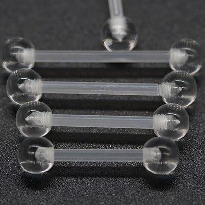 Clear Barbell Piercing Set for Women Men 14 G Acrylic Tongue Piercings Retainers Bars Kit Long Hypoallergenic Belly Button Ring Plastic Nipple Rings Jewellery Cute Body Jewelry 12 pcs - size: 1.6*38+5