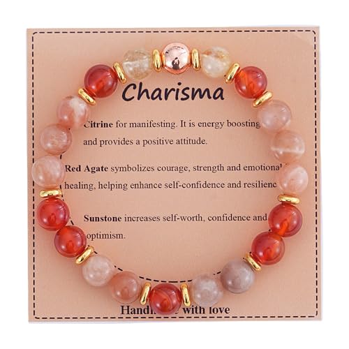 KSQS Healing Stone Bead Bracelet for Women, Natural Gemstones Balance Protection Bracelet, Spiritual Crystal Beads Bracelet Anxiety Relief with Meaning Card - color: Charisma