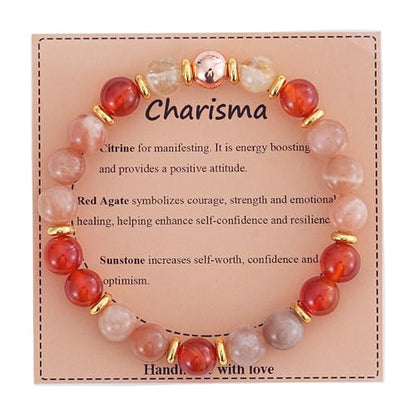 KSQS Healing Stone Bead Bracelet for Women, Natural Gemstones Balance Protection Bracelet, Spiritual Crystal Beads Bracelet Anxiety Relief with Meaning Card - color: Charisma