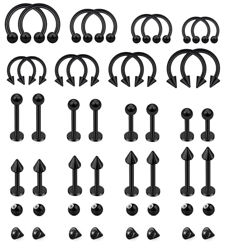 32PCS 16G Lip Rings Surgical Steel Snake Bite Jewelry Labret Jewelry Monroe Lip Barbell Ring Daith Tragus Helix Piercing Jewelry for Women Men 6mm/8mm/10mm/12mm